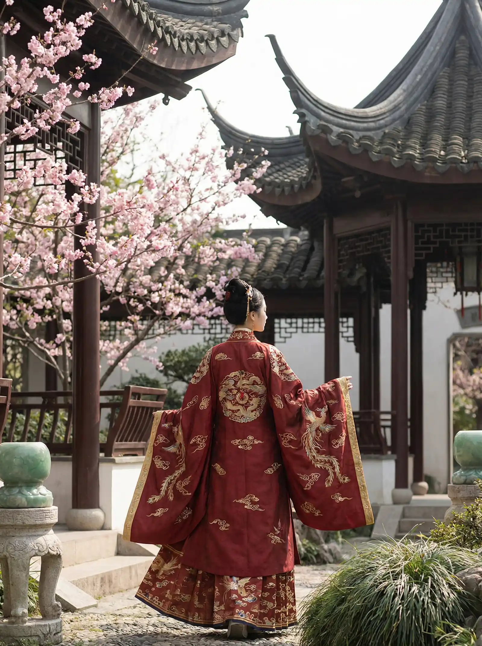 韩国爱情电影情事 明制汉服红色凤凰刺绣